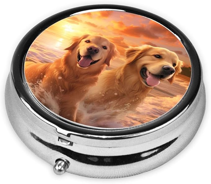 Dog Pill Box 3 Compartment Pill Case, Portable Medicine Pill Organizer for Pocket Purse Pill Box Decorative Metal Medicine Vitamin Organizer