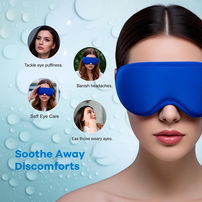 Contoured Cooling Gel Eye Mask: Upgraded Full-Eye 3D Coverage, Faster Cold Compress Relief for Puffy Eyes & Dark Circles, Reusable Soft Ice Gel for Eye Bags, Tired Eyes, Self Care (Blue)
