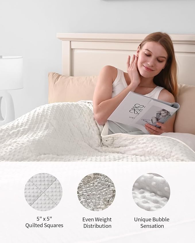 Mr. Sandman Weighted Blanket for Adults, Heavy Blanket for Woman, Man Sleeping/Calm, Soft and Cozy Weighted Throw Blankets, Machine Washable, 48 x 72in, 12 lbs, White