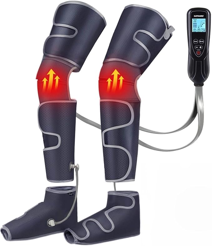 SLOTHMORE Leg Massager for Circulation and Pain Relief, Air Compression Foot Massage with 3 Heat Levels 4 Modes, 4-in-1 Foot Calf Knee & Thigh, Knee Heating Therapy, Gift for Mom Dad