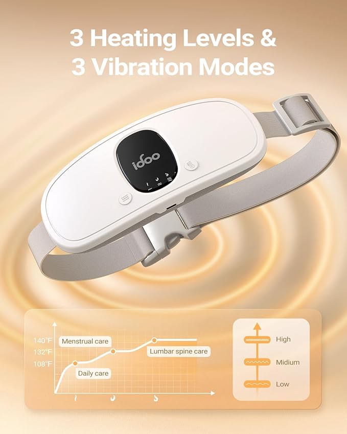 iDOO Portable Heating Pad for Period Cramps, FSA Eligible Item, Valentines Gifts for Her Women Girlfriend Mom Wife, Back Belly Heat Pad for Menstrual Pain Relief, with 3 Heat Levels 3 Massage