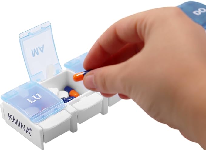 KMINA - Weekly 1 Take Spanish Pill Box, Large, Medication Organizer, Portable