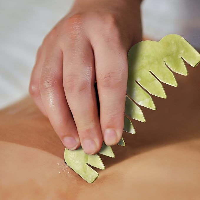 Healifty Jade Gua Sha Comb for Scalp Massage and Hair Care 3.5 Inch Natural Jade Scraping Tool for Facial and Body Relaxation Multi-Functional Crystal Hair Comb