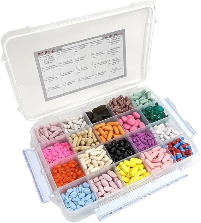 Pill Thing Large Monthly Pill Organizer with Built-in Handle - Medicine Organizer Pill Case with Deep Compartments and Airtight lid - Travel Pill Box