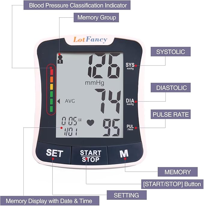 LotFancy Wrist Blood Pressure Monitor for Home Use with Voice Broadcast, Blood Pressure Machine Adjustable Wrist Cuff 5.3"-8.5", Automatic BP Cuff 120 Readings 2 User, Large LCD Display, Carrying Case