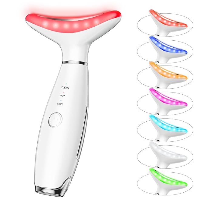 7 Color Neck Face Massager Tool, Facial Massager for Skin Care at Home, Face Sculpting Tool with Thermals, Vibration (White)
