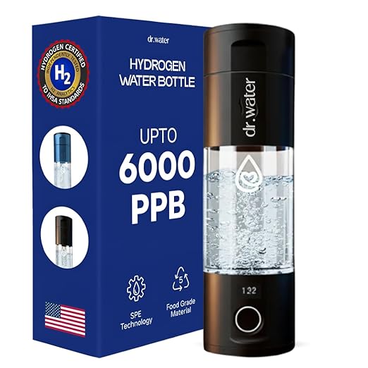 Hydrogen Water Bottle - 6X More Hydrogen Concentration - 6000PPB Hydrogen Water Bottle Generator - Portable Hydrogen Water Machine | Certified H2 Generator - Hydrator Pro Black