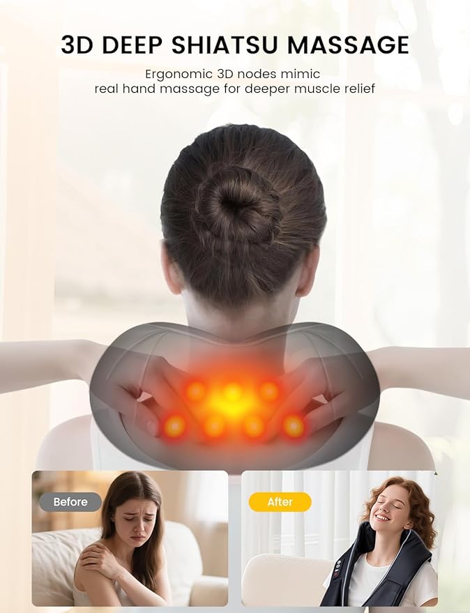 RIKE Shiatsu Neck and Back Massager with Heat, HSA Eligible FSA - 3D Deep Tissue Kneading Massage Pillow for Shoulder, Leg & Muscle Pain Relief - Gift for Women, Men, Mom, Dad (Corded)