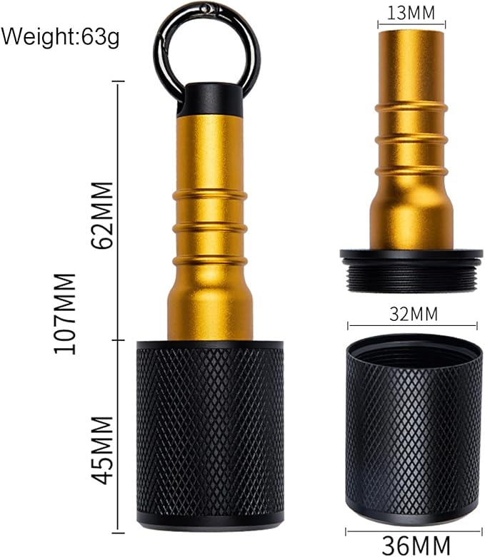 Aluminum Alloy Pill Holder with Keychain, Waterproof Pill Box with 2 Compartments, Portable Pocket Pill Box Case Container for Outdoor Travel Camping