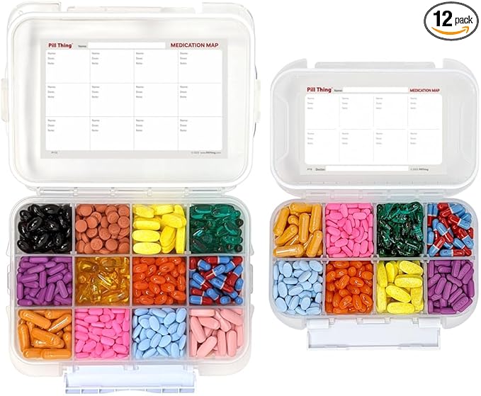 8 and12 Compartment Large Pill Cases with Airtight Seal - Silicone Gasket Waterproof Med Box with Medication Map (Combo Pack - 8 & 12 Compartment)