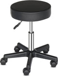 Modern Rolling Round Stool Chair,PU Leather Swivel Adjustable Rolling Stools,Ergonomic Swivel Salon Spa Barstools,Office Drafting Chairs,with Wheels,for Home, Kitchen, Medical, Lab (Black)