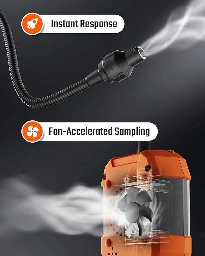 TopTes PT-356 Rechargeable Natural Gas Detector with 10 inch Goose Neck, Detection Range 0-20% LEL, 3 Alarm System Gas Leak Detector with 2 Display Modes for Methane, Butane at Home or Industry
