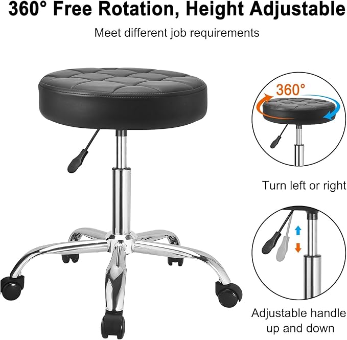 JOSTZHXIN Rolling Stool PU Leather Swivel Stools Height Adjustable, Drafting Work SPA Task Chair with Wheels, Home Office Salon Stool Chair (Style 4)