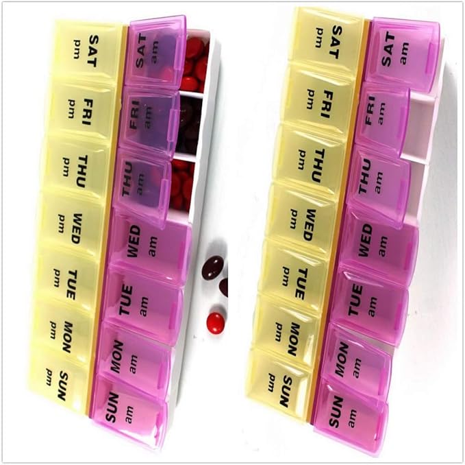 Pack of 2 Travel Portable Twice a Day Weekly Pill Organizer AM/PM 2 Times 7 Day Pill Box Cases