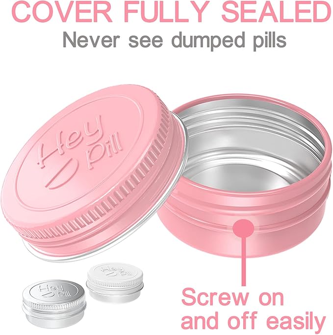 Extra Small Pill Box for Purse (3 Pack), ADHYRO Aluminum Mini Pill Case, Daily Portable Lightproof Pill Organizer to Hold Vitamins, Fish Oils, Supplements (Pink Silver White)…