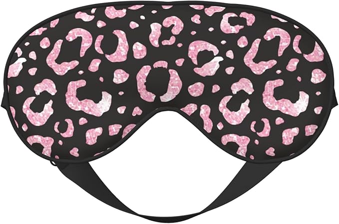 Rose Pink Glitter Leopard Sleep Mask Eye Mask with Adjustable Strap Eye Sleep Shade Cover Blocks Light for Women Men Airplane Travel Nap