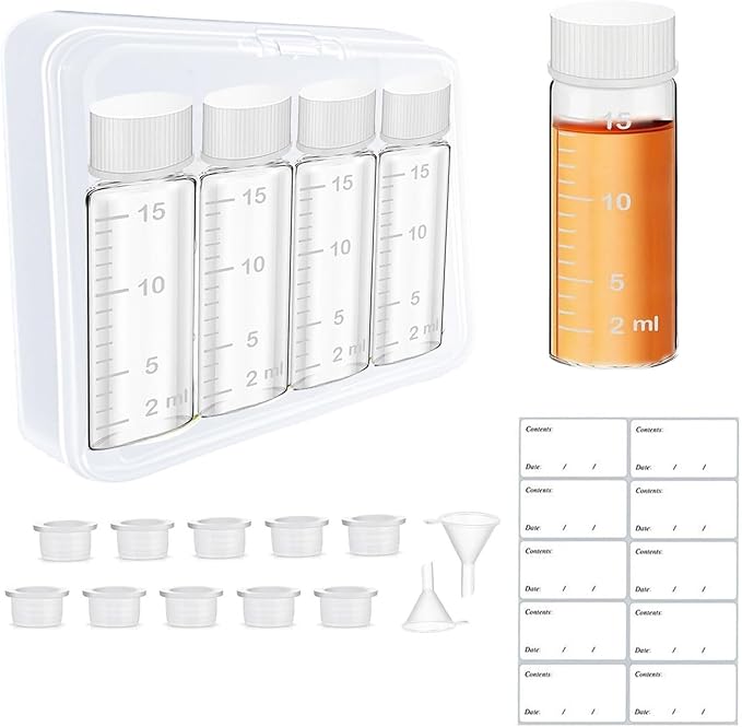 4 Pcs Travel Liquid Medicine Containers Small Liquid Medicine Dispenser Containers Leak-Proof Travel Glass Pill Bottle with Scale (15ml)