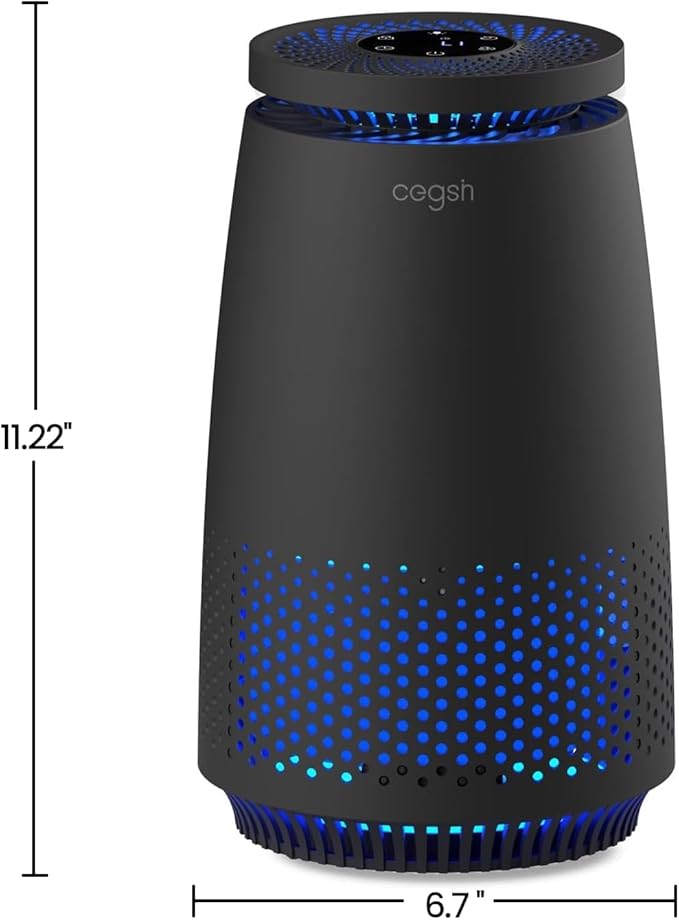 Air Purifiers for Home Bedroom, 3-in-1 HEPA Filter for Pets Dander Dust Pollen Smoke Odors, Quiet Air Cleaner with Sleep Mode, 12H Timer, Night Light, Aromatherapy, Safety Lock, Black