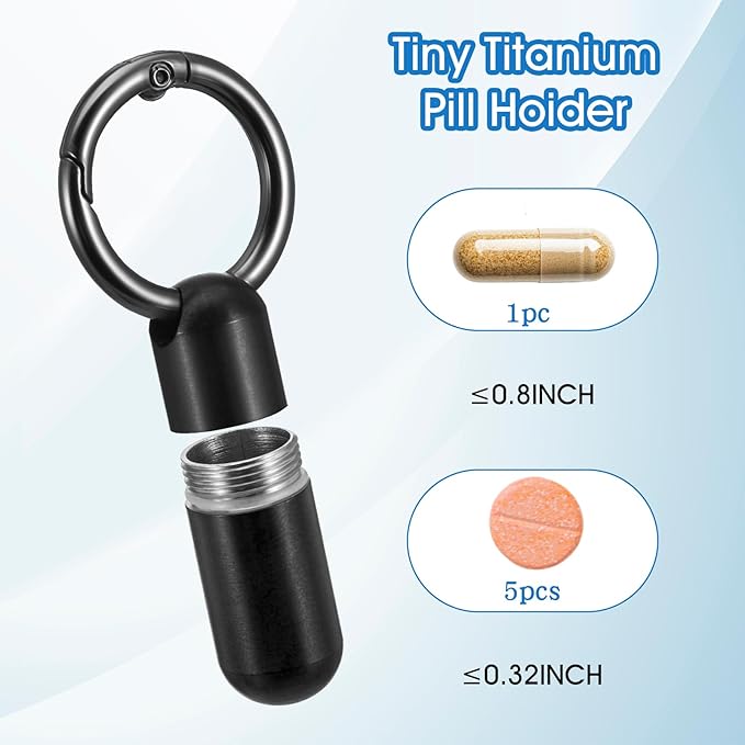 Small Pill Case Micro Pill Holder Keychain Portable Pill Container Waterproof Pocket Pill Organizer Tiny Pill Holder Bottle for Outdoor Travel Purse Pocket Emergency Medicine (Black)