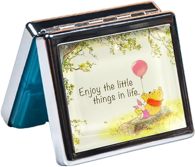 Silver Vintage Pill Box 7 Day Metal Pill Box with Mirror and 8 Compartments Cute Travel Pill Organizer for Purse,Compact Portable Pill Organizer (Cute Little Bear)