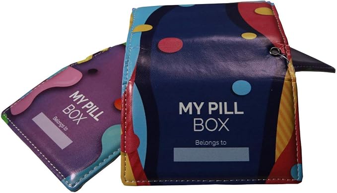 Weekly Pill Box Organizer, 8 Compartments, Portable Travel Pill Case, Folding Cover to Hold Medication, Supplements - Kids/Teen Bright