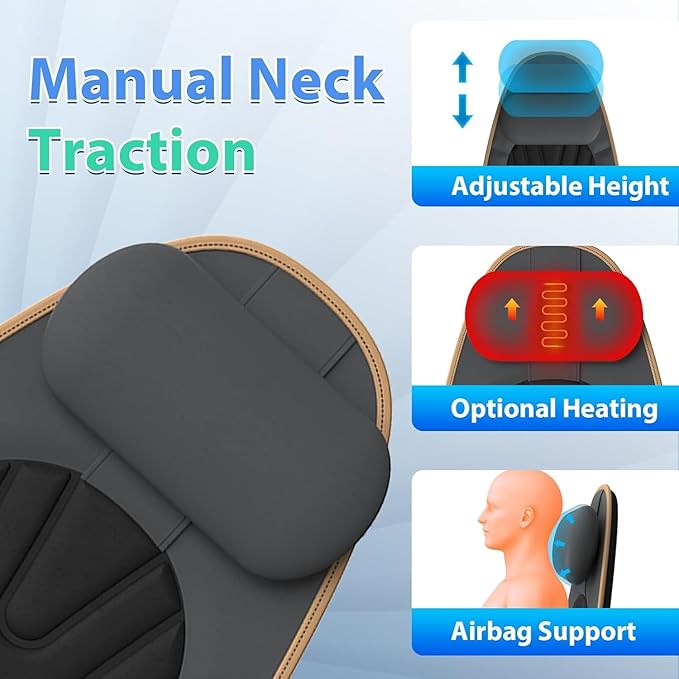 SLOTHMORE Back Massager for Chair, Heated Seat Cushion Massager with Neck Traction, Vibration Massage Pad for Full Body Massage for Office Chair, Home Use