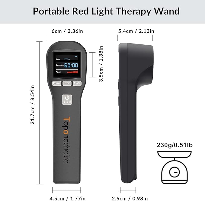 Red Light Therapy Device - 4x808nm+16x650nm Near Infrared Light Therapy for Joint Muscle Pain Relief, Handheld Infrared Therapy for Body, Knee, Shoulder, Back, Dog, Cat, Black