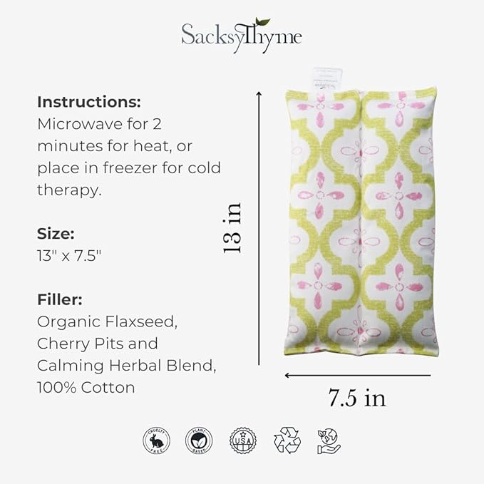 SacksyThyme Microwave Heating Pad for Pain Relief, Flaxseed & Cherry Pit Herbal Heating Pad, Hot Cold Therapy