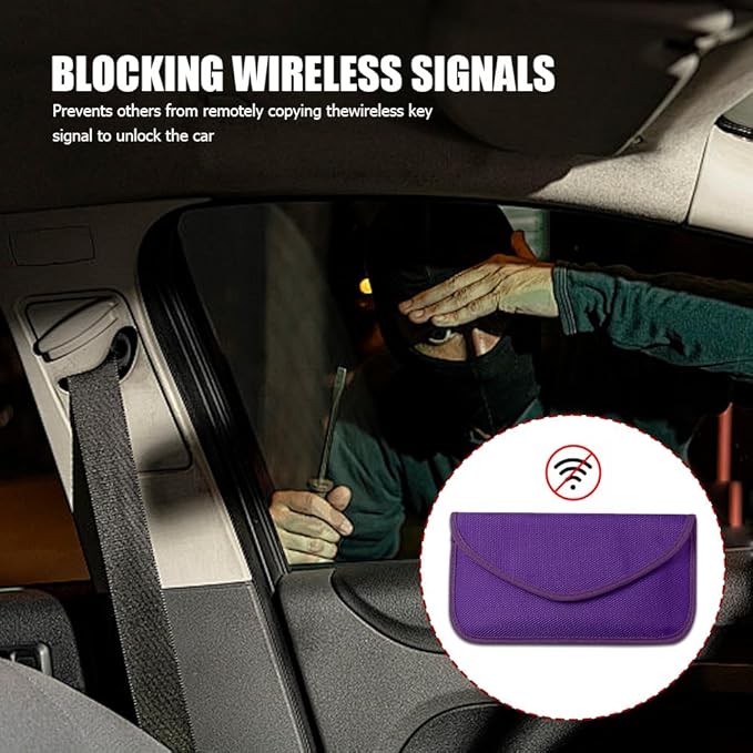 2PCS Faraday Bags for Car Key and Cell Phone, Signal Blocking Bag, Faraday Key Fob Protector, Universal Cell Phone Privacy Card Protection Car Accessories for Anti-Thefting (Purple)