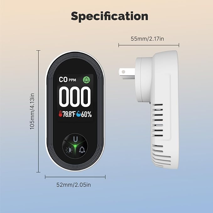 [2Pack] MOES 3 in 1 Carbon Monoxide Detectors Plug in, Carbon Monoxide Detector with Temperature Humidity Sensor Built-in, CO Monitor Alarm Sound Warning for Kitchen/Garage/Fireplace