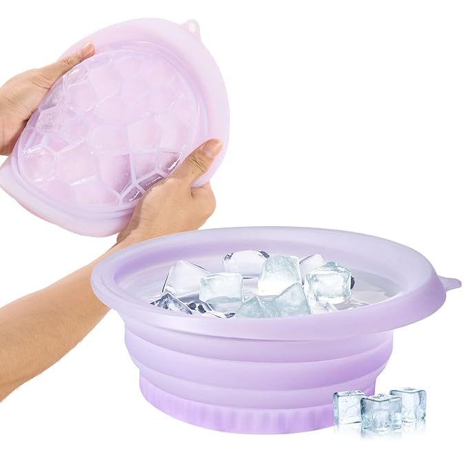 Face Ice Bath Bowl with Built-in Ice Tray, Collapsible Silicone Face Ice Plunge Bowl, Cold Therapy for Skin Tightening, Puffiness Reduction & Acne Relief - Ideal for Home & Travel
