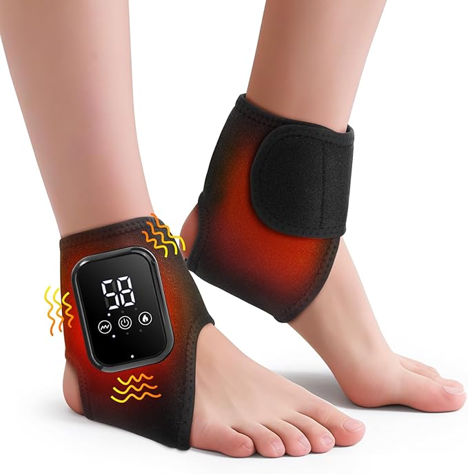 2-Pack Ankle Heating Pad, Cordless Ankle Massager with Heat, Heated Wraps for Foot & Ankle, 3 Heat & Vibration Settings, Auto Shut-Off, Gifts for Women Men