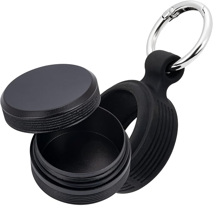 Premium Carrying Case + Clip - Small Metal Keychain Holder for Earplugs & Pills, Waterproof Airtight Aluminum Travel Pill Case with Silicone Sleeve, 1 Spring Clip, Fits Loop/Eargasm/Vibes