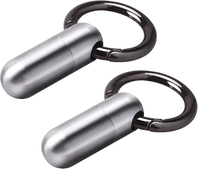 Keychain Pill Holder,Titanium Micro Pill Cases Keychain Small Portable Pill Box for Purse Wallet Pocket,Waterproof Daily Pill Container Organizer Fob for Outdoor Travel Camping (2Pack)