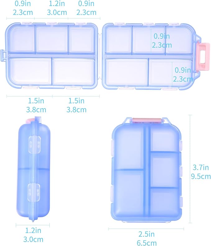 1Pack Travel Pill Organizer - 10 Compartments Pill Case, Compact and Portable Pill Box, Perfect for On-The-Go Storage, Pill Holder for Purse Blue