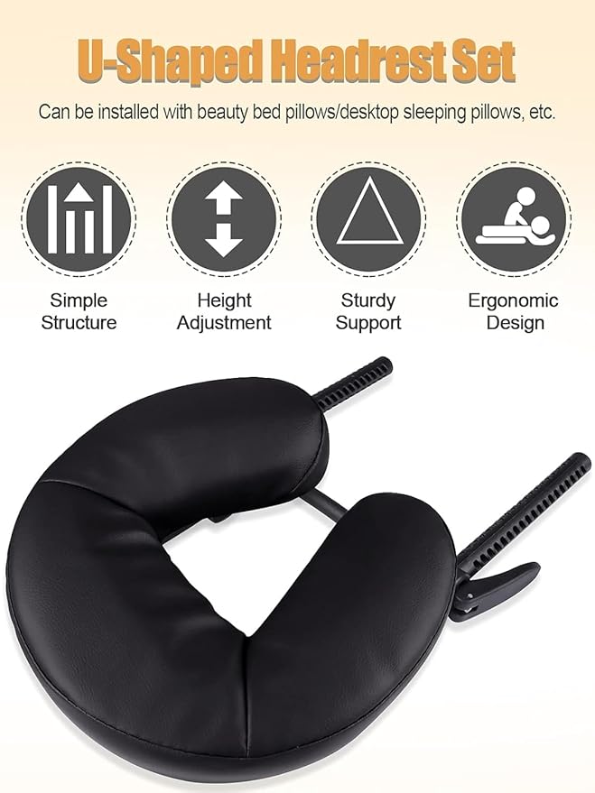 Kalolary Universal Face Cradle & Cushion for Massage Table, Adjustable Massage Headrest & Face Pillow Face Holder for Bed, Mattress Top Massage Kit Head Face Rest for Salon Home