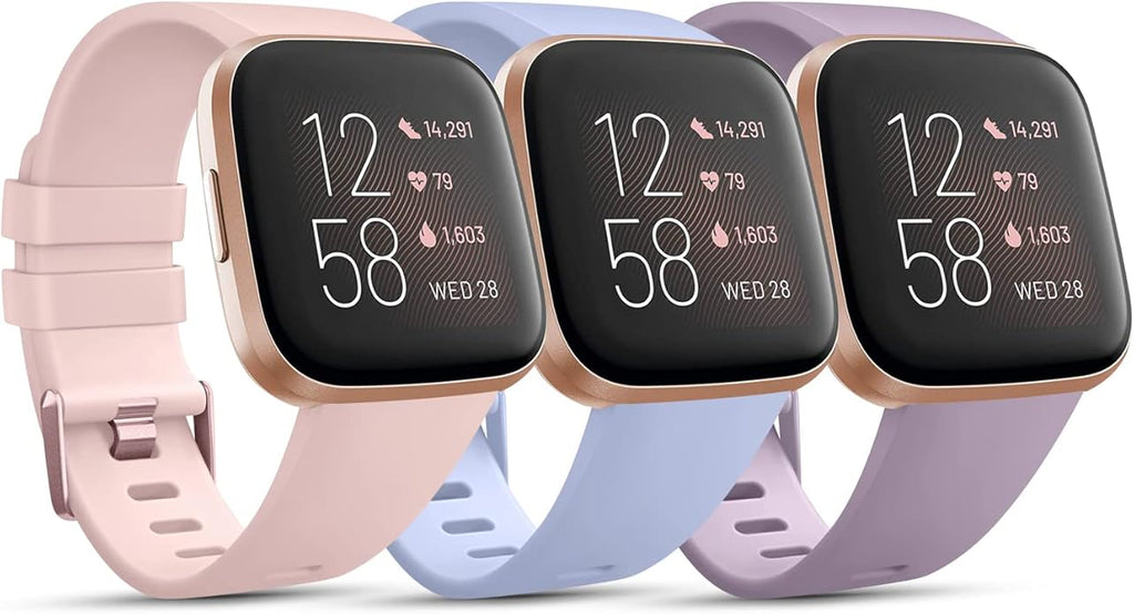 3 Pack Sport Bands Compatible with Fitbit Versa Bands, Classic Soft Sport Replacement Wristbands for Fitbit Versa 2 Smart Watch Women Men