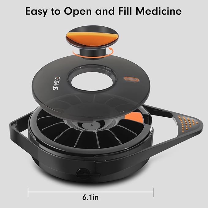 Fullicon Pill Dispenser with 14 Large Compartments and Child-Proof Lock, Spindo Medicine Dispenser-Dispense Vitamin/Tablet/Supplement for Elderly/Amnesia/Dementia