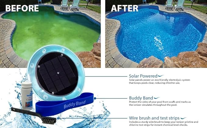 Original Solar Pool Ionizer | Pool Cleaner, use up to 85% Less Chlorine, for Pools up to 35,000 Gal, Lifetime Replacement Program