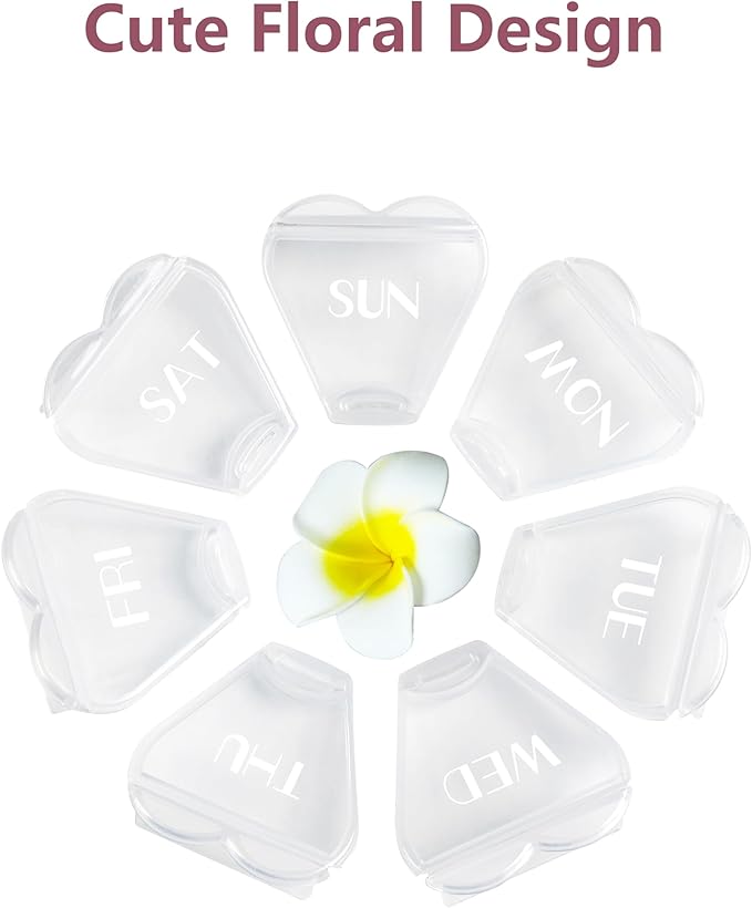 Cute Pill Organizer 7 Day, Color Blocking Weekly Pill Case, Daily Medicine Pill Box with Large Capacity Compartments for Fish Oils/Vitamins/Medication/Supplements (White)