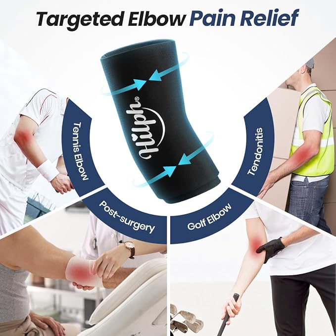 Hilph Elbow Ice Sleeve Arm Ice Packs for Injuries Reusable, Flexible Gel Cold Compression Sleeve for Tennis Elbow, Golfers, Tendinitis Pain Relief, Small, Black