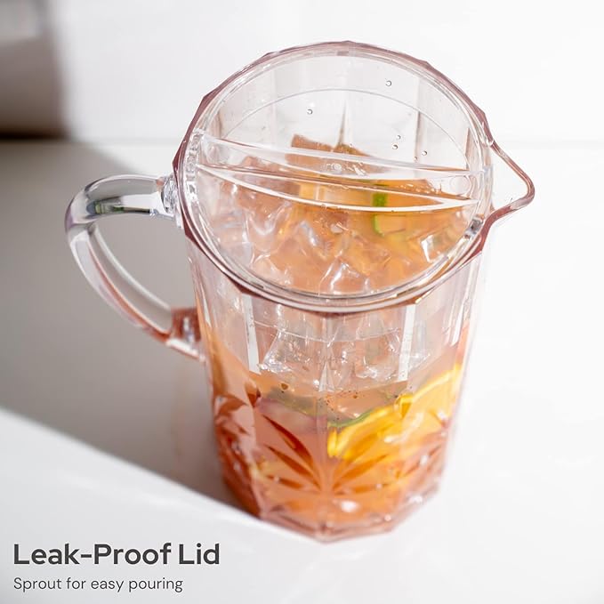 BELLAFORTE Shatterproof Tritan Plastic Water Pitcher with Lid, Myrtle Beach 88oz Unbreakable Drinking Jug for Orange Juice, Iced Tea & Water - Dishwasher Safe - BPA Free - Clear