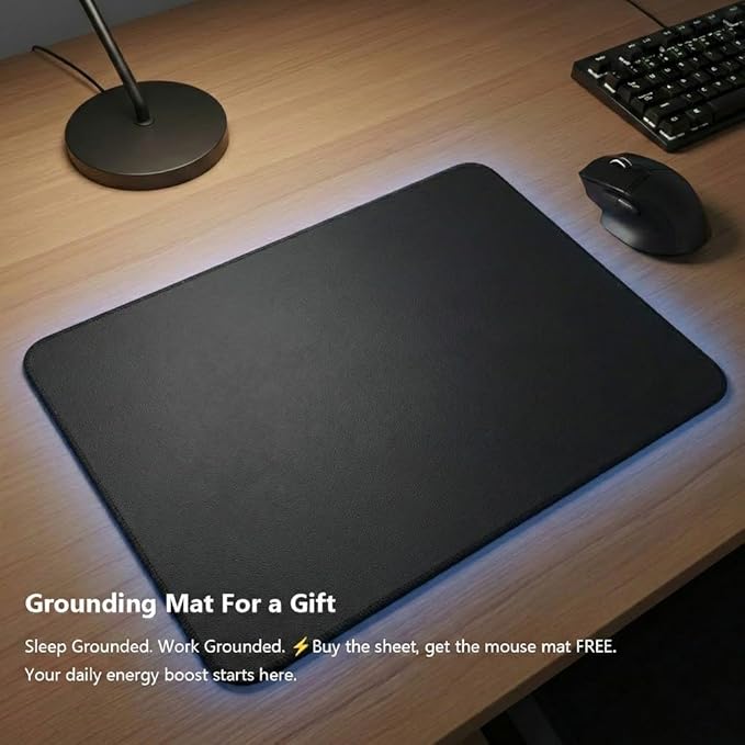 Premium Grounding Fitted Sheets - 25% Silver Infuse Fiber + Cotton - Ultra Conductive Bed Sheets with Grounding Cord - Includes Silver Eye Mask & Grounding Mouse Pad - Day & Night Wellness Kit