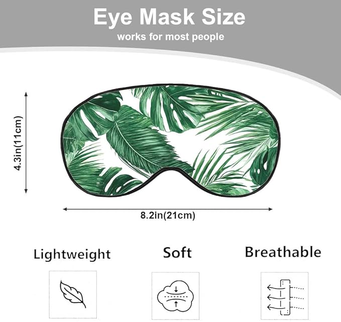 Tropical Palm Leaves Sleep Mask Eye Mask Green Jungle Leaves Floral Sleep Mask Light Blocking Adjustable Smooth Soft Eye Masks for Women Deep Rest Travel