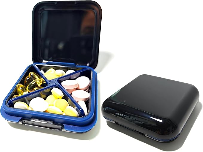 Small Pill Box, Small Pill Case Organizer Pocket Pill Box Portable Daily Pill Container Medication Travel Case Pill Holder Medicine Case for Purse（Black）