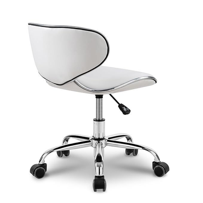 Paddie Pedicure Stools for Nail Tech Set of 2, Salon Spa Stool Back Support Short Height Adjustable Hydraulic Swivel Chair, Perfect for Massage/Tattoo/Esthetician/Shop, White