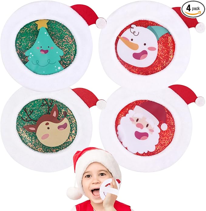 Christmas Kids Ice Packs 4 Pack with Santa Hat Covers, Reusable Festive Gel Packs for Kids Stocking Stuffers, Holiday Boo Boo Relief Gifts for Toddlers Boys & Girls, Small Hot Cold Compress