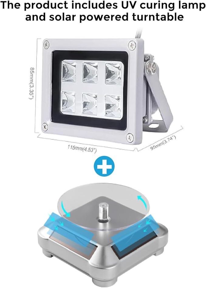 3D Printer UV Resin Curing Light with Solar Turntable 360°Rotating Stand for SLA DLP LCD 3D Printer Solidify Photosensitive Resin 405nm UV Resin Affect, DIY Curing Enclosure