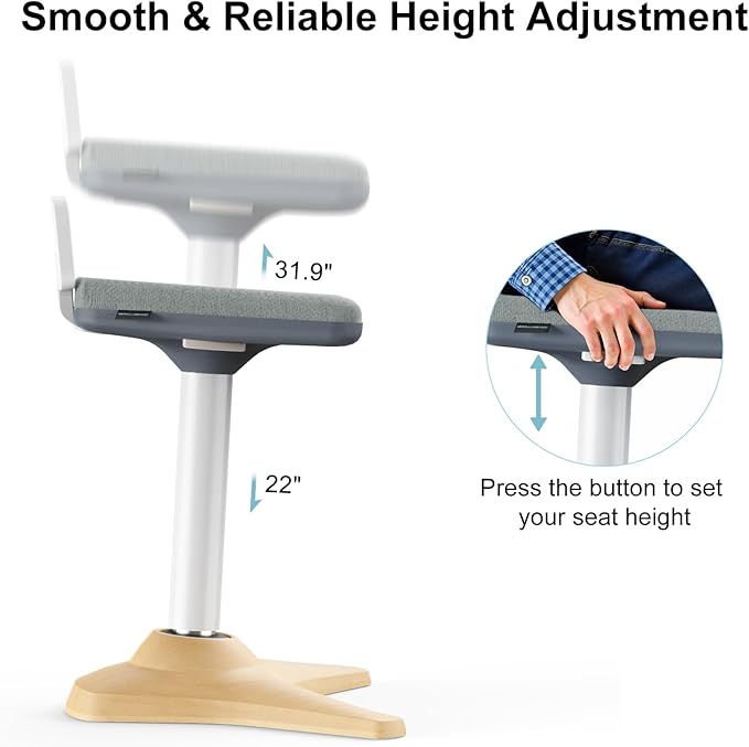 Standing Desk Chair - Ergonomic Wobble Stool for Adults - Active Seating Stool Height Adjustable (22"-31.9") - Perfect for Home Office, Standing Desks, and Classrooms