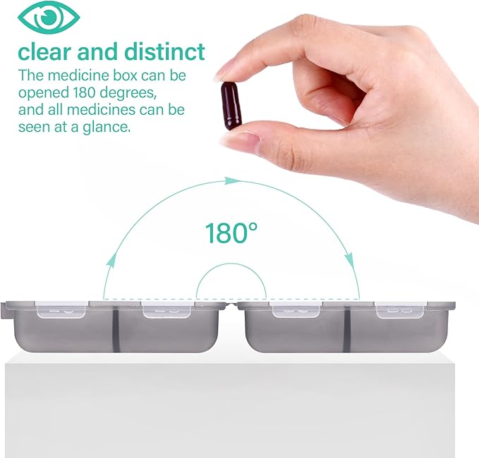 Travel Pill Organizer Small 8 Grid Compartments Pill Holder Box - Portable Medicine Container Case - Daily Weekly Medication Organizer
